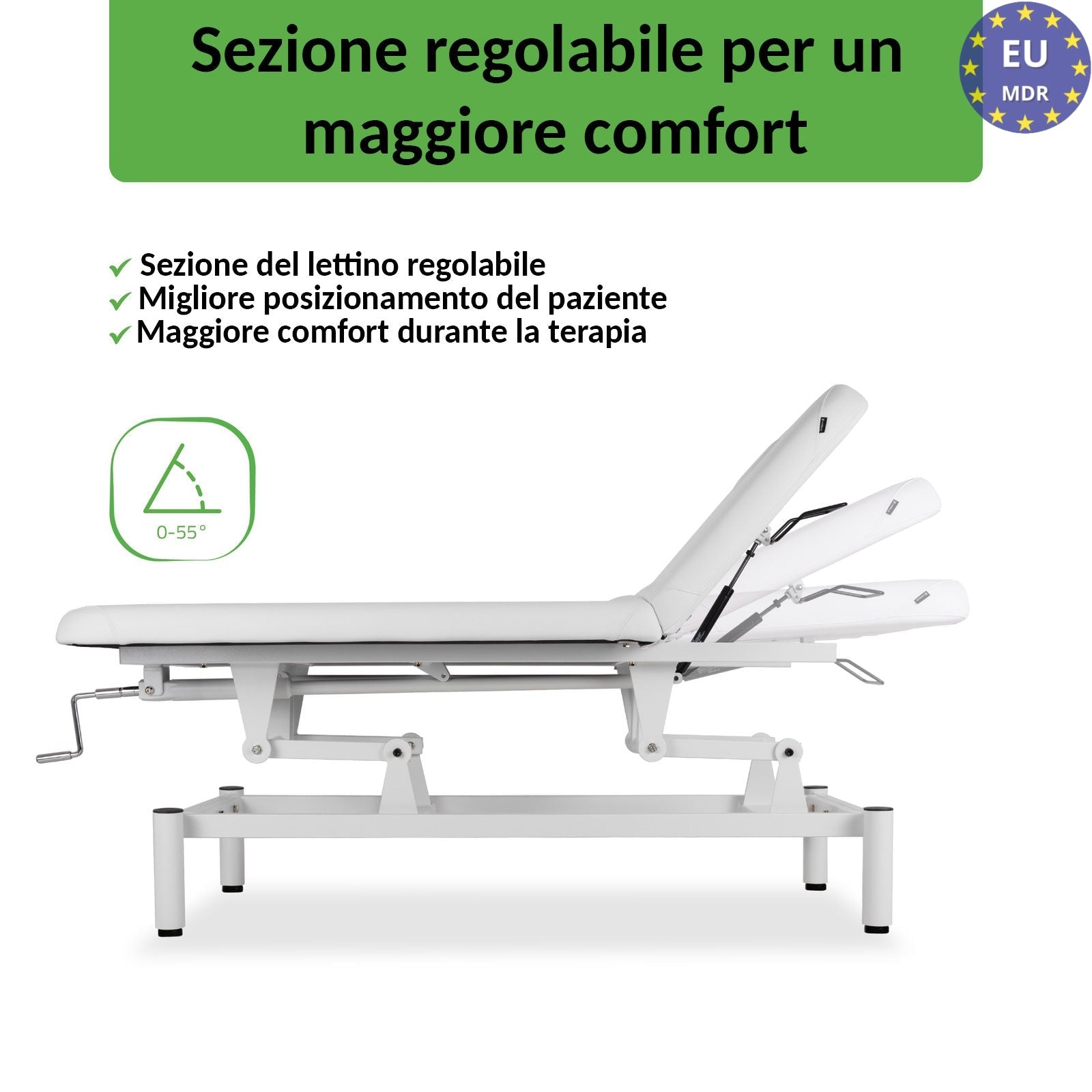 Lettino fisso ad altezza variabile VIGO 2 + schienale regolabile - Larghezza 75 cm - Bianco