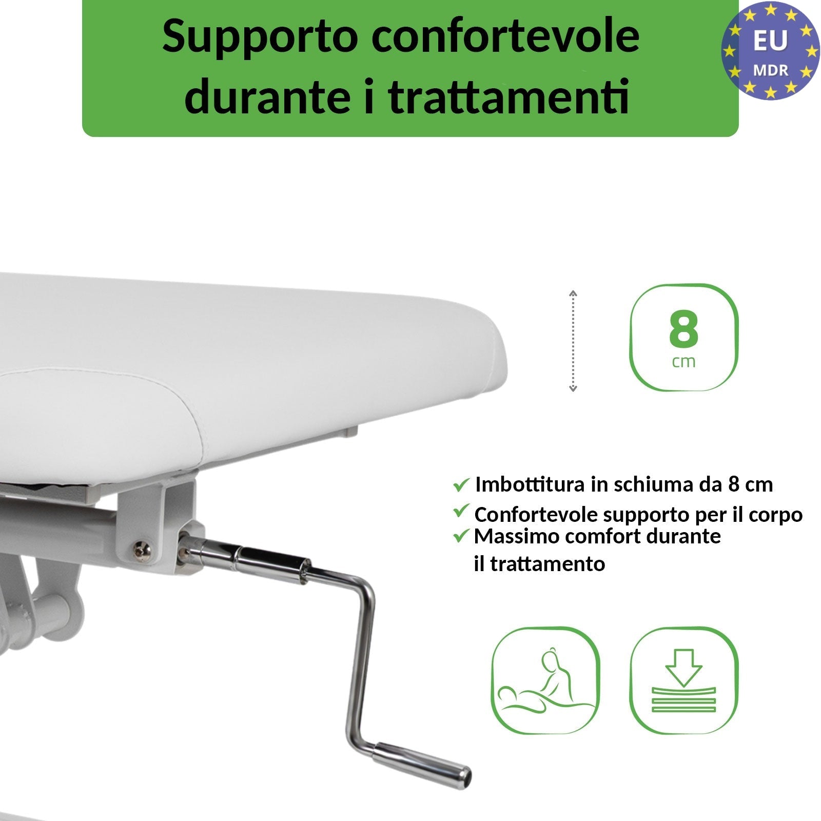 Lettino fisso ad altezza variabile VIGO 2 + schienale regolabile - Larghezza 75 cm - Bianco