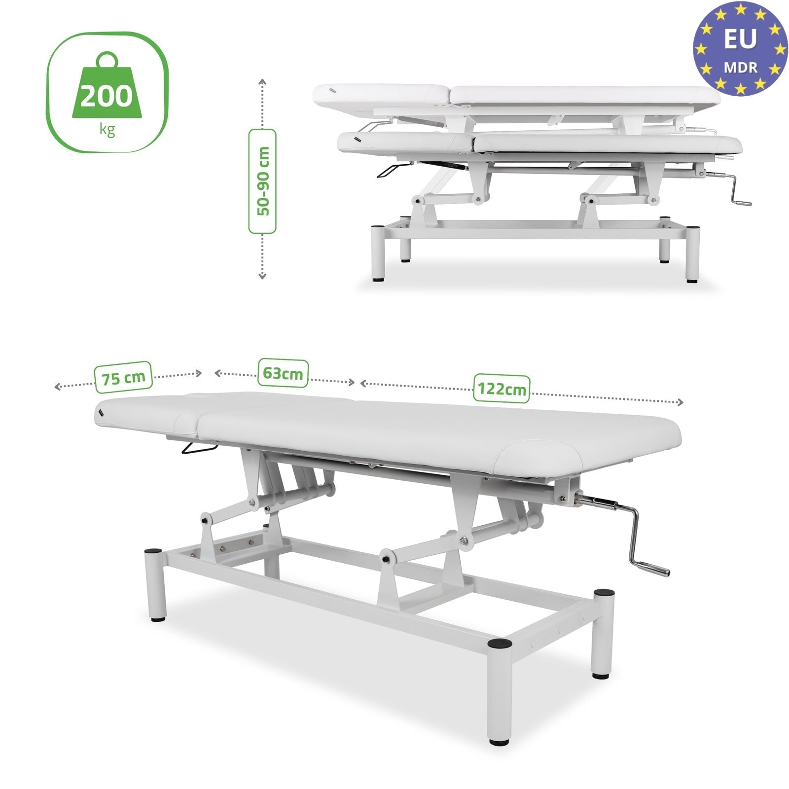 Lettino fisso ad altezza variabile VIGO 2 + schienale regolabile - Larghezza 75 cm - Bianco