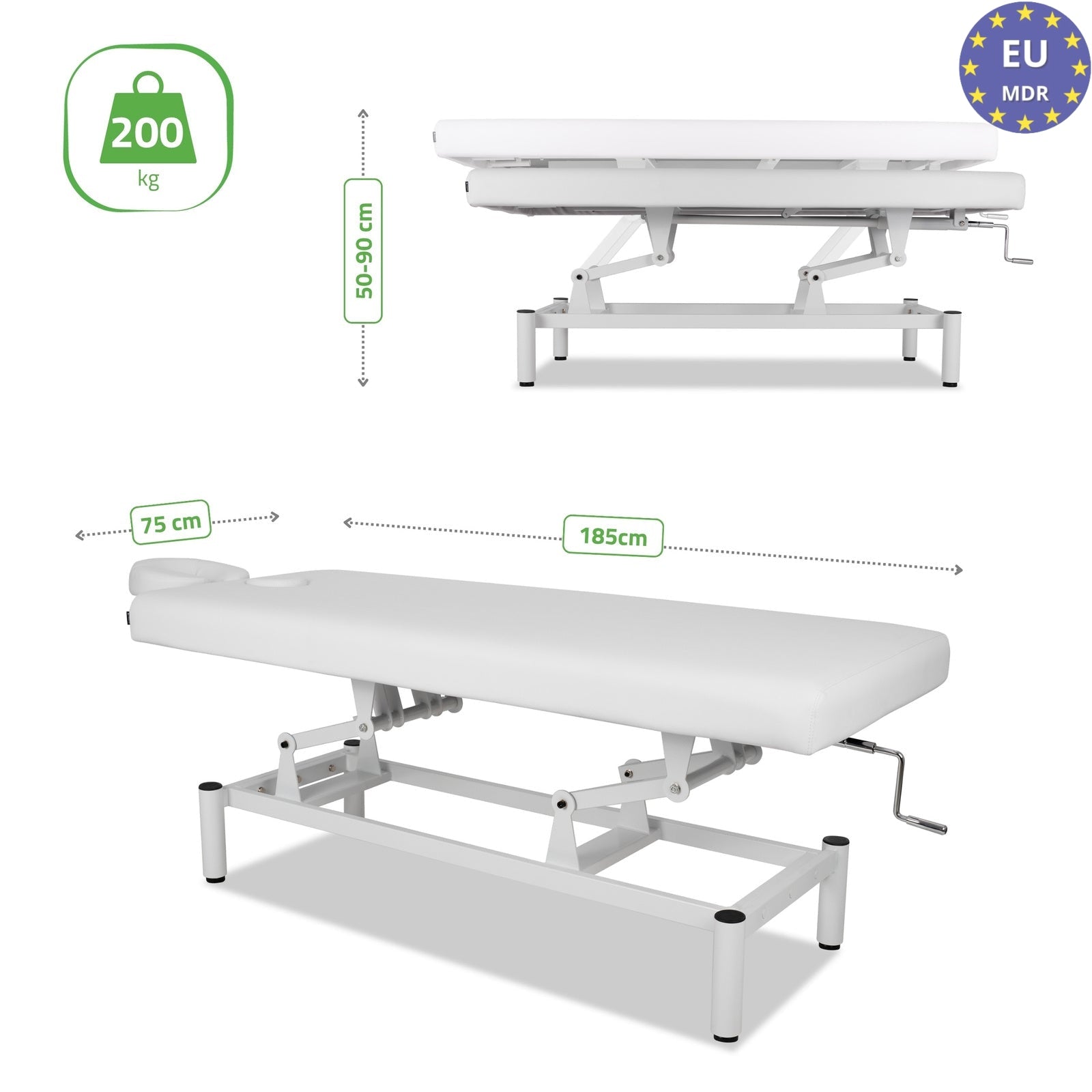 Lettino fisso ad altezza variabile VIGO 1 - Larghezza 75 cm - Bianco