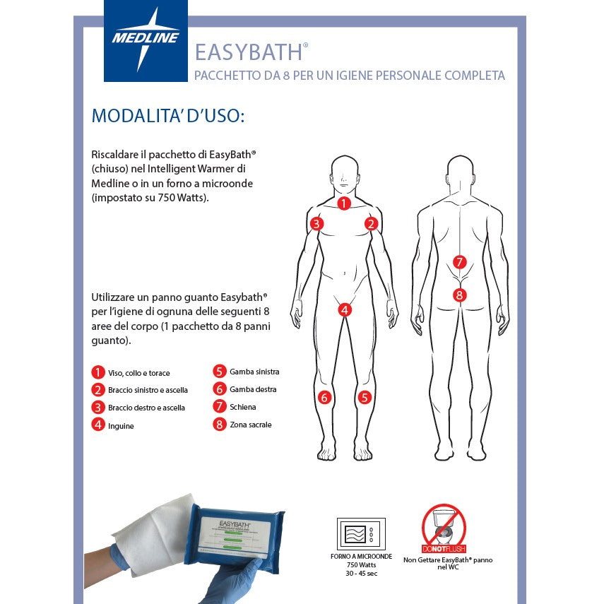 Manopola EASYBATH per pulizia corpo senza risciacquo (Conf. 8 pz)