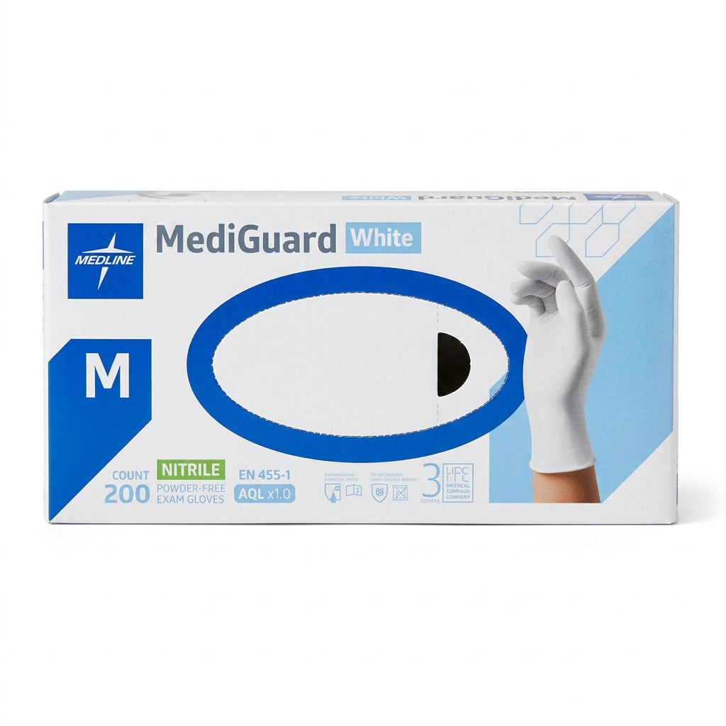 Guanti in nitrile bianchi senza polvere MEDIGUARD White (conf. 200 pz)