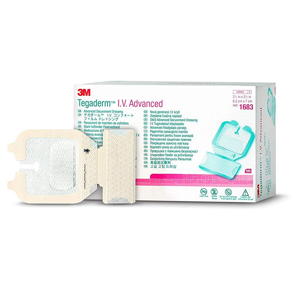 Medicazione adesiva sterile per fissaggio 3M TEGADERM I.V. ADVANCED cm 6,5 x 7 (conf. 100 pz.)