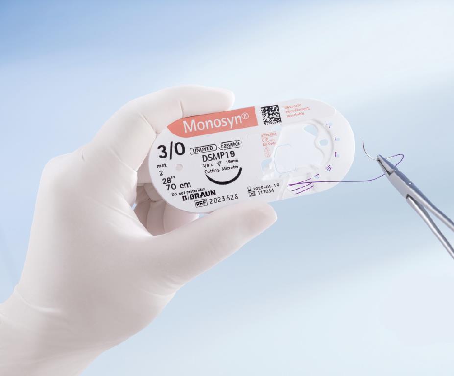 Monosyn suture assorbibili in gliconato, ago 3/8 16mm, USP 5/0 - filo viola 45cm (conf. 12 pz.)