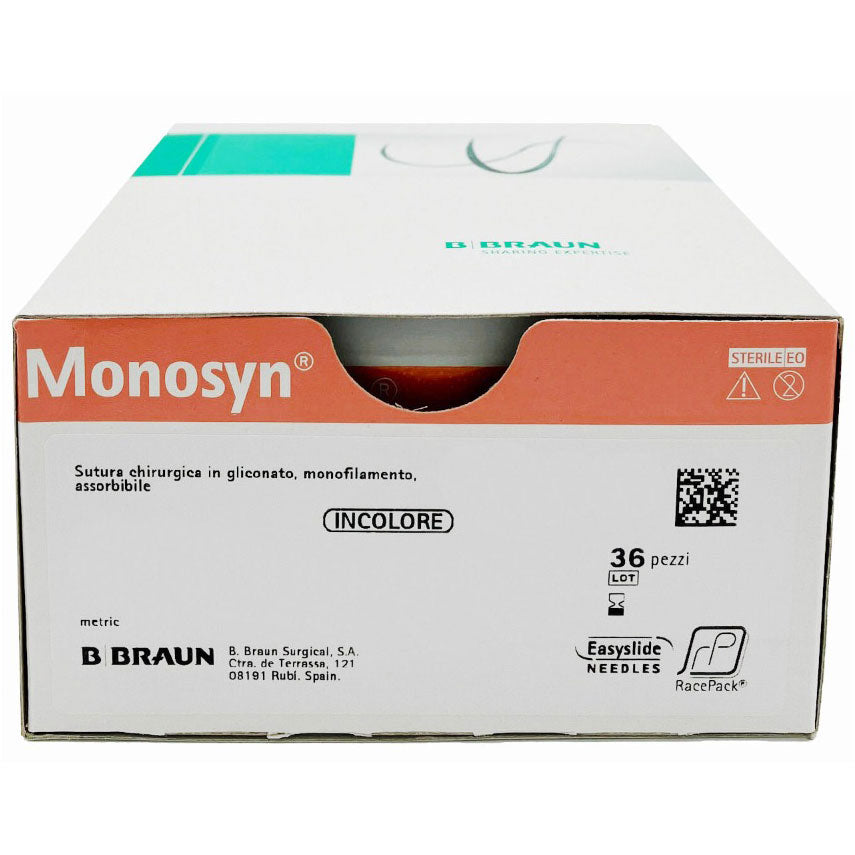 Monosyn suture assorbibili in gliconato, ago 3/8 24mm, USP 3/0 - filo incolore 45 cm (conf. 36 pz.)
