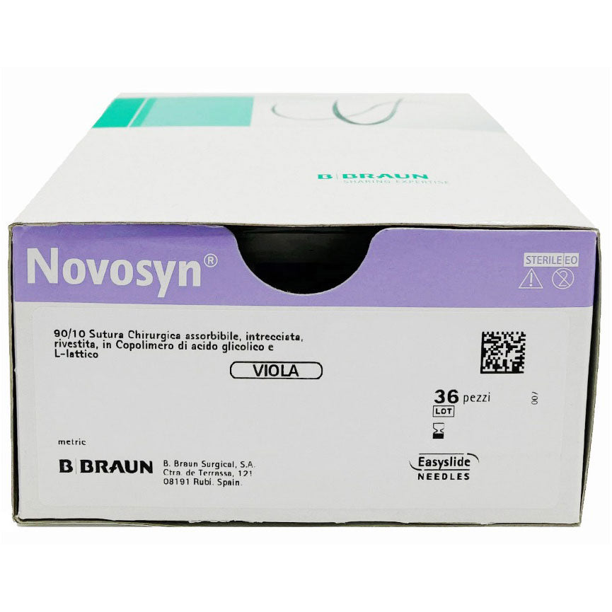 Novosyn suture assorbibili in poliglactina 910, ago 3/8 19mm, USP 5/0 - filo viola 70cm (conf. 36 pz.)