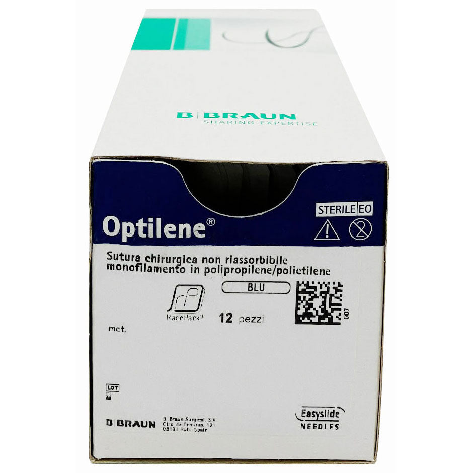 Optilene suture non assorbibili in polipropilene, ago 3/8 16mm, USP 6/0 - filo blu 45cm (conf. 12 pz.)