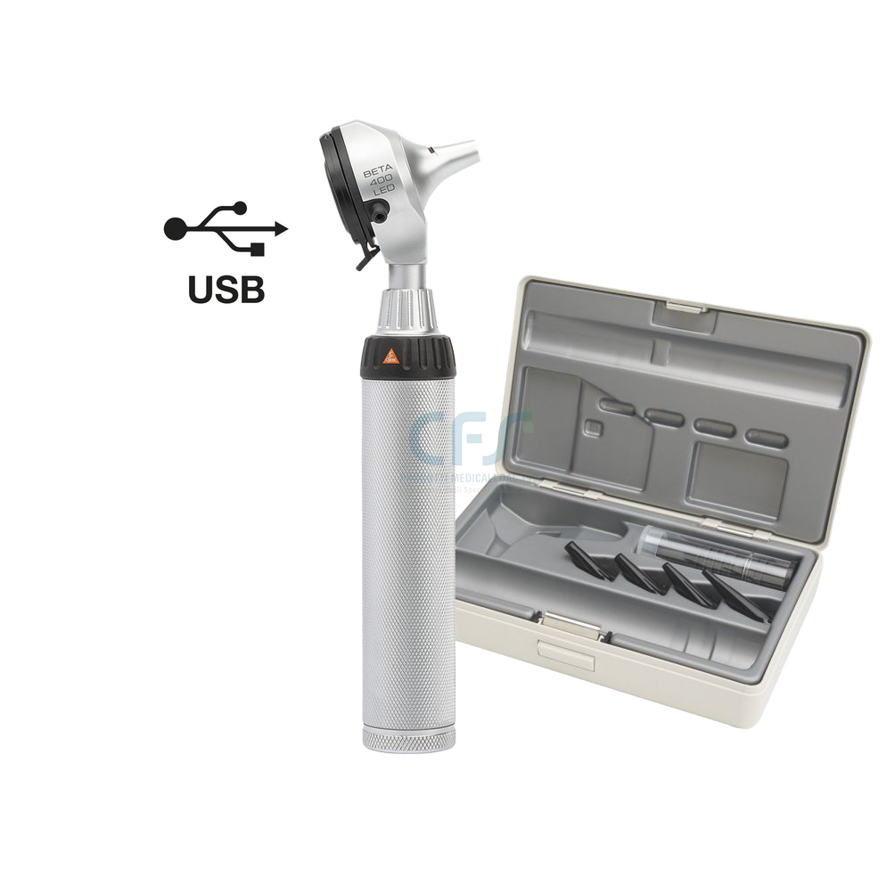 Otoscopio HEINE BETA 400 LED a F.O. 3,5 V - Manico ricaricabile BETA4 USB + Astuccio - B-143.28.388
