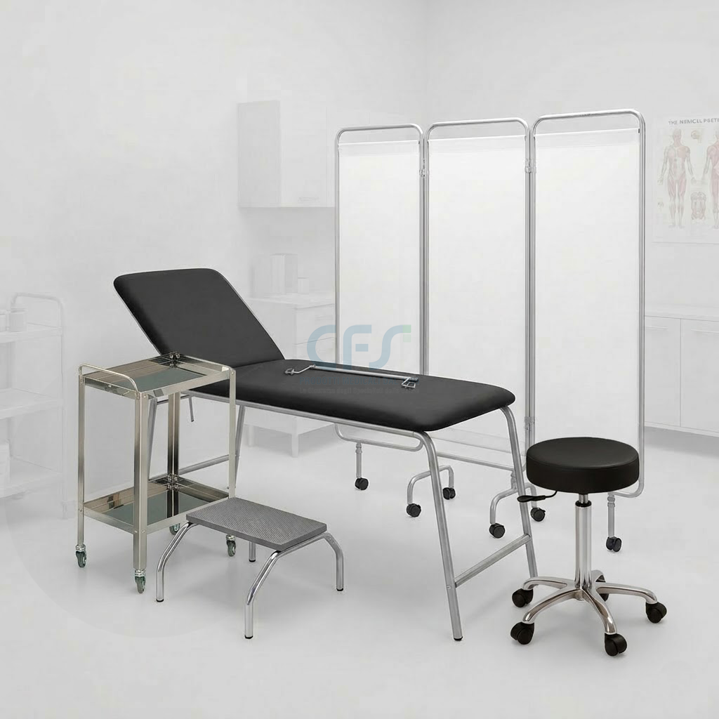 Pacchetto Ambulatorio DOCTOR Luxury - Lettino + Sgabello Nero e Carrello