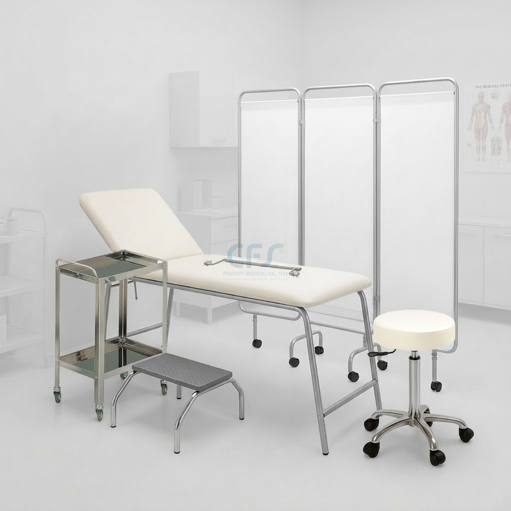 Pacchetto Ambulatorio DOCTOR Luxury - Lettino + Sgabello Panna e Carrello