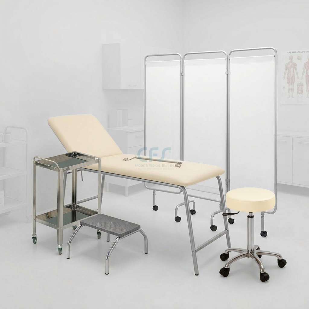 Pacchetto Ambulatorio DOCTOR Luxury - Lettino + Sgabello Panna e Carrello