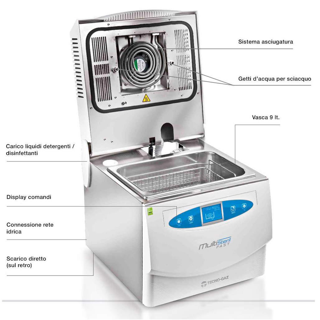 Pulitrice ad ultrasuoni Tecno Gaz Multisteril Fast - 9 Litri con timer digitale e riscaldamento