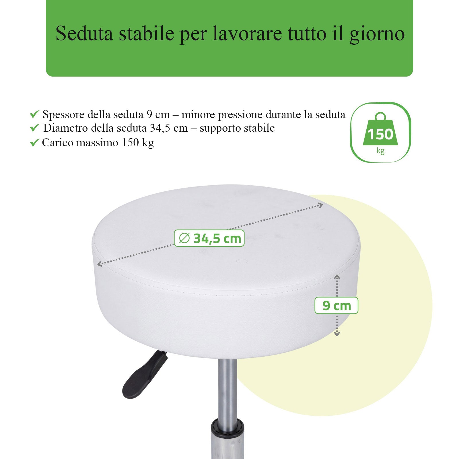 Sgabello con sedile imbottito TILA base in acciaio elevabile a gas - k501 Bianco