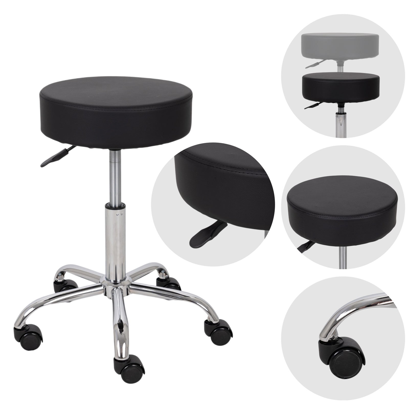 Sgabello con sedile imbottito TILA base in acciaio elevabile a gas - k515 Nero