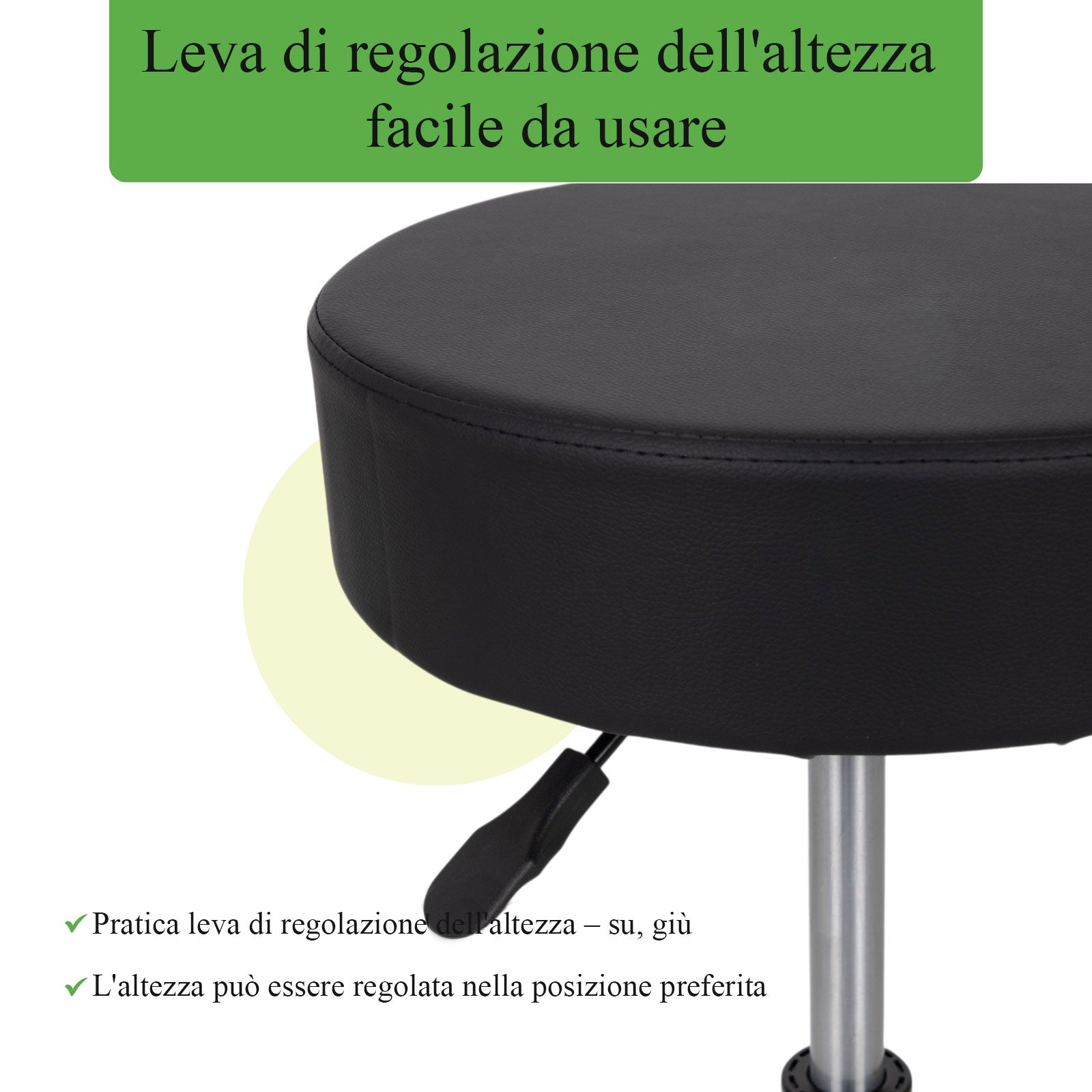 Sgabello con sedile imbottito TILA base in acciaio elevabile a gas - k515 Nero