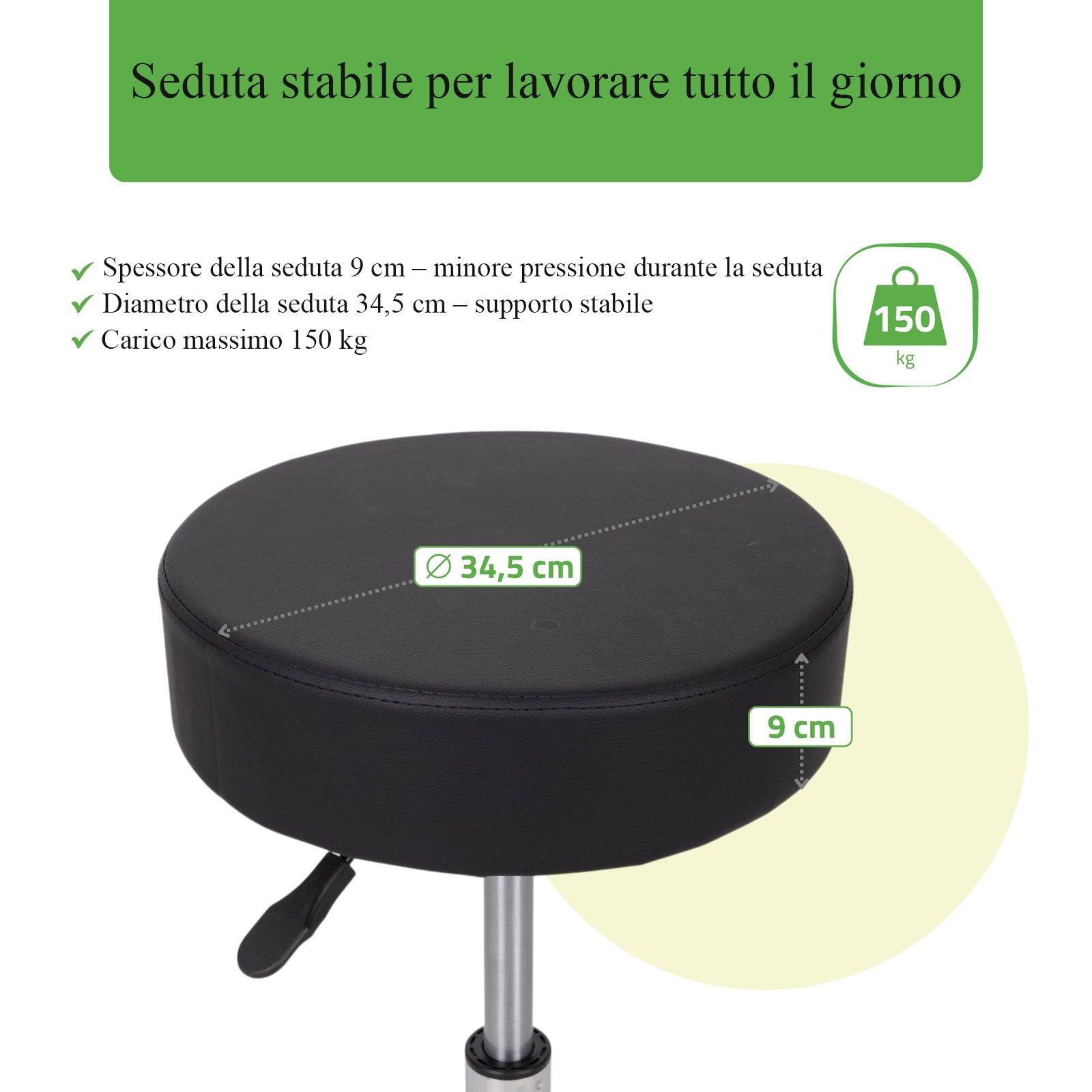 Sgabello con sedile imbottito TILA base in acciaio elevabile a gas - k515 Nero
