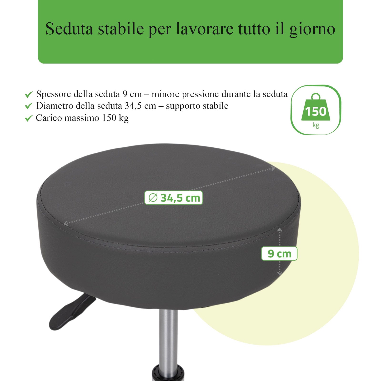 Sgabello con sedile imbottito TILA base in acciaio elevabile a gas - k521 Grigio