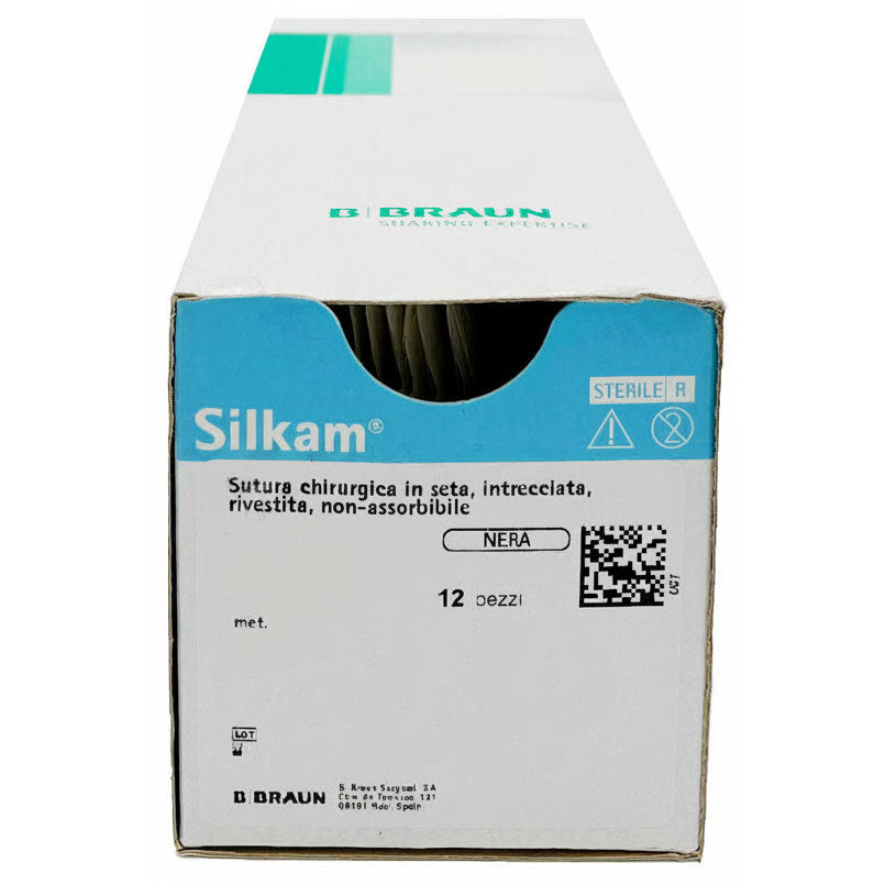 Silkam suture non assorbibili in seta, ago 1/2 22mm, USP 3/0 - filo nero 75cm (conf. 12 pz.)