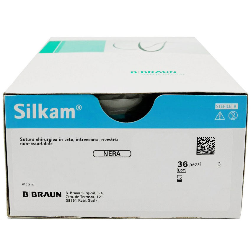 Silkam suture non assorbibili in seta, ago 1/2 Tapercut 17mm, USP 2/0 - filo nero 75cm (conf. 36 pz.)