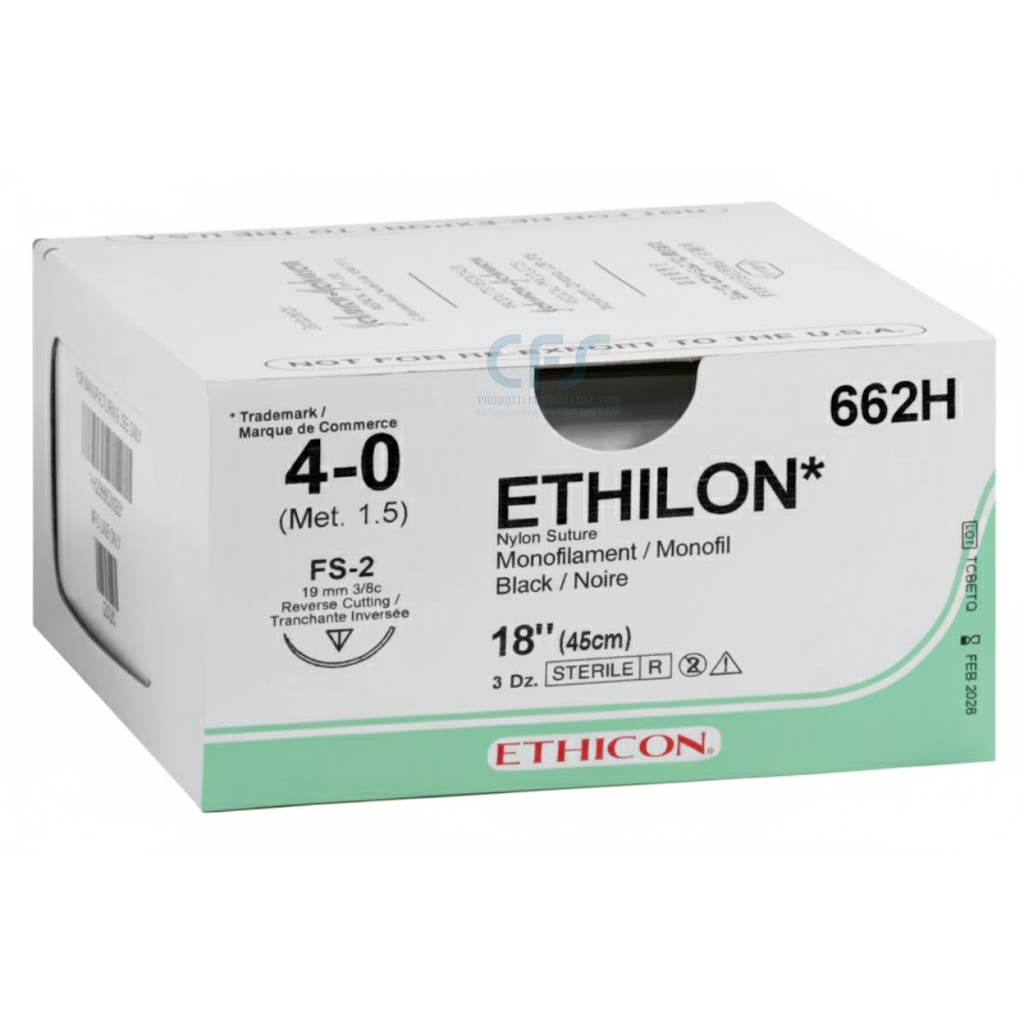 Sutura Ethicon ETHILON 662H 4-0, Ago 3/8 FS-2 mm 19- Nero (conf. 36 pz.)