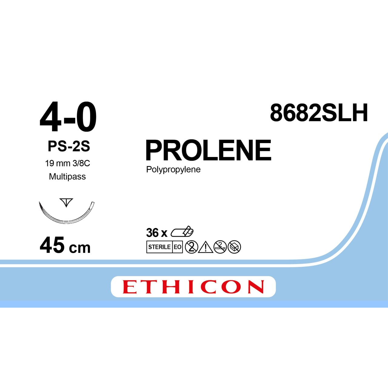 Sutura Ethicon PROLENE BLUE 8682SLH - 4-0, Ago 3/8 PS-2S mm 19 - Blu (conf. 36 pz.)