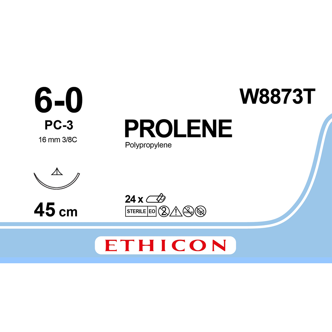 Sutura Ethicon PROLENE BLUE W8873T - 6-0, Ago 3/8 PC-3 Prime mm 16 - Blu (conf. 24 pz.)