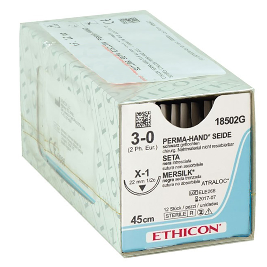 Sutura Ethicon Seta PERMA-HAND 18502G - 3-0, Ago 1/2 X-1 mm 22 - Nero (conf. 12 pz.)