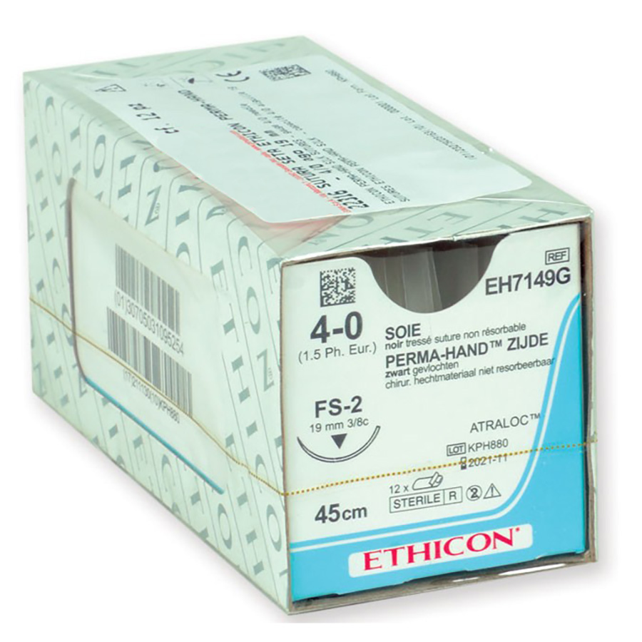 Sutura Ethicon Seta PERMA-HAND EH7149G - 4-0, Ago 3/8 FS-2 mm 19 - Ner ...
