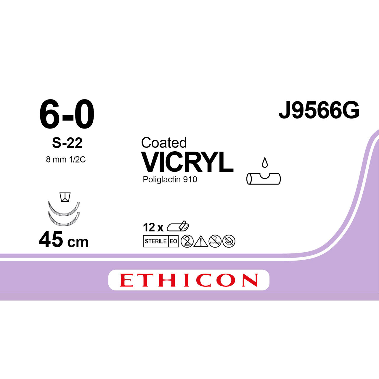Sutura Ethicon VICRYL J9566G - 6-0, Ago 1/2 S-22 mm 8 - Viola (conf. 12 pz.)