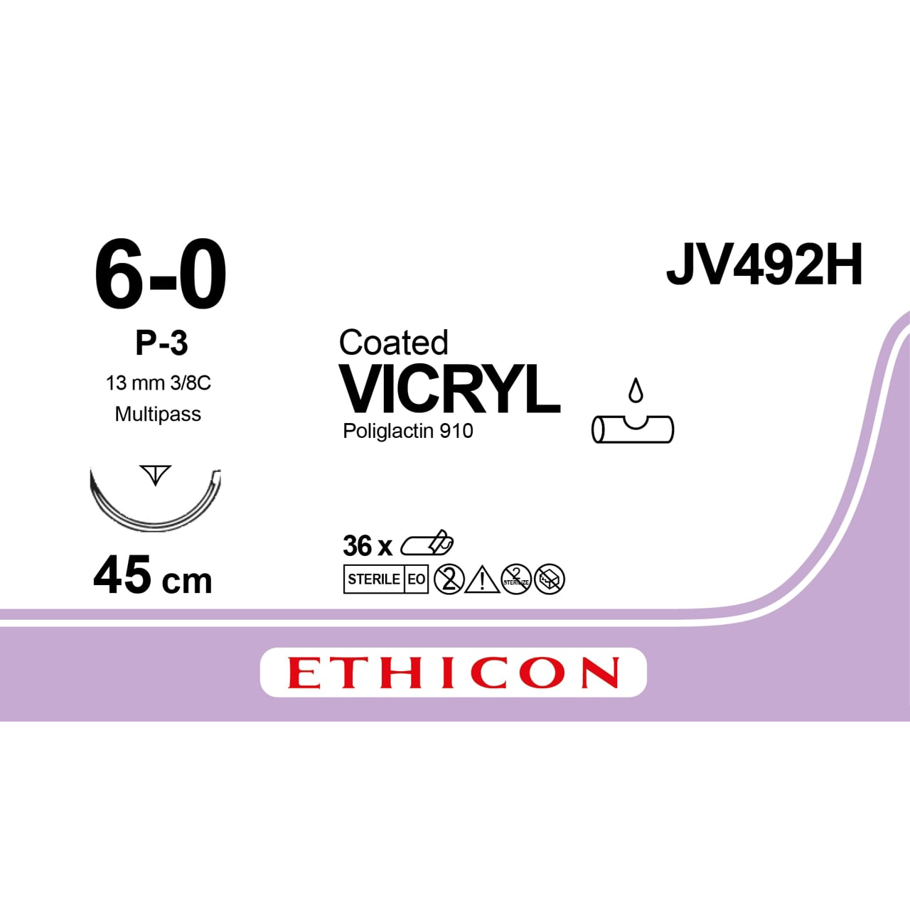 Sutura Ethicon VICRYL JV492H - 6-0, Ago 3/8 P-3 mm 13 - Incolore (conf. 36 pz.)