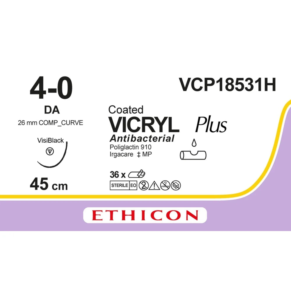 Sutura Ethicon VICRYL Plus VCP18531H - 4-0, Ago COMP_CURVE DA mm 26 - Viola (conf. 36 pz.)