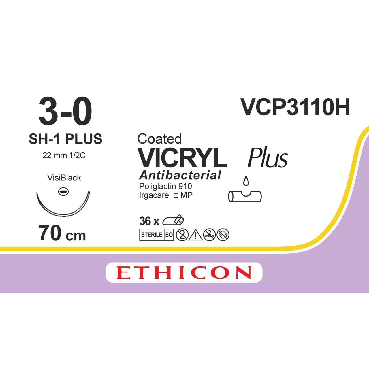 Sutura Ethicon VICRYL Plus VCP3110H - 3-0, Ago 1/2 SH-1 PLUS mm 22 - Viola (conf. 36 pz.)