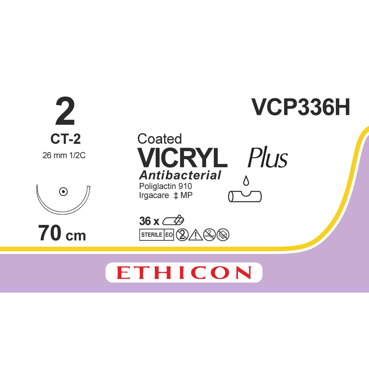 Sutura Ethicon VICRYL Plus VCP336H - 2, Ago 12 CT-2 mm 26 - Viola (conf. 36 pz.)
