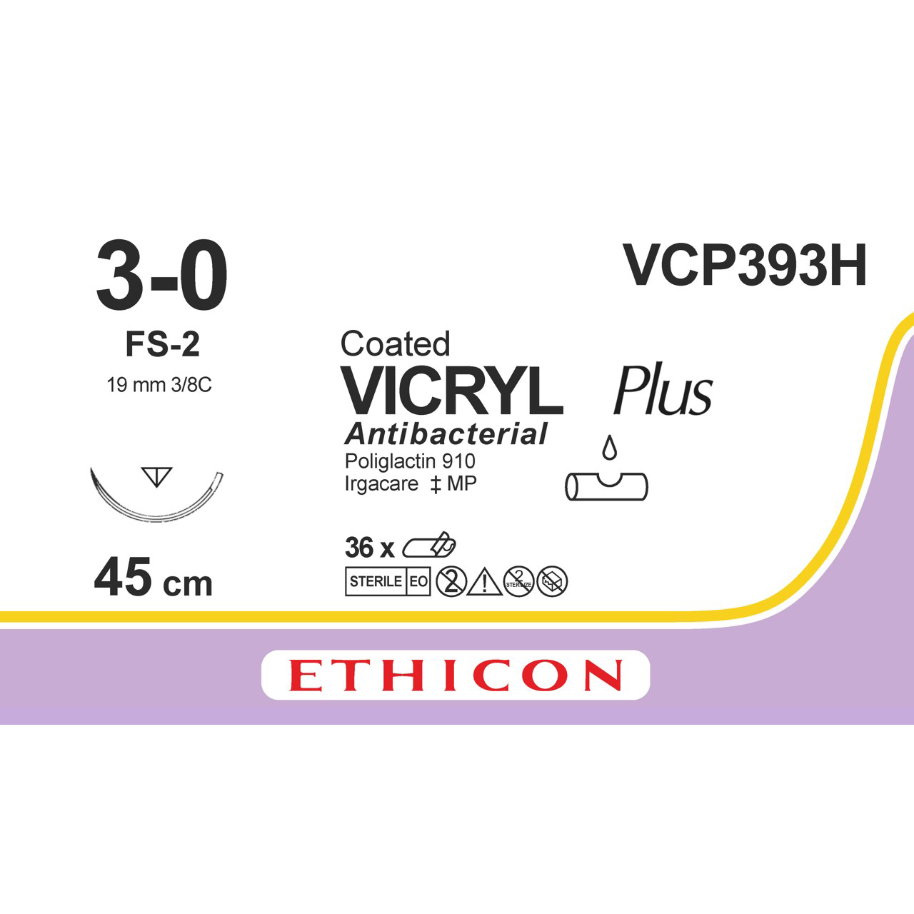 Sutura Ethicon VICRYL Plus VCP393H - 3-0, Ago 3/8 FS-2 mm 19 - Viola (conf. 36 pz.)