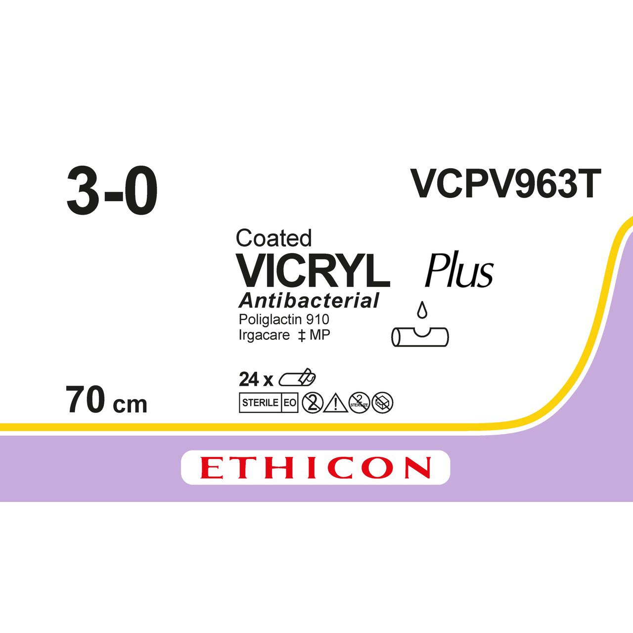 Sutura Ethicon VICRYL Plus VCPV963T - 3-0, Senza ago - Incolore (conf. 24 pz.)