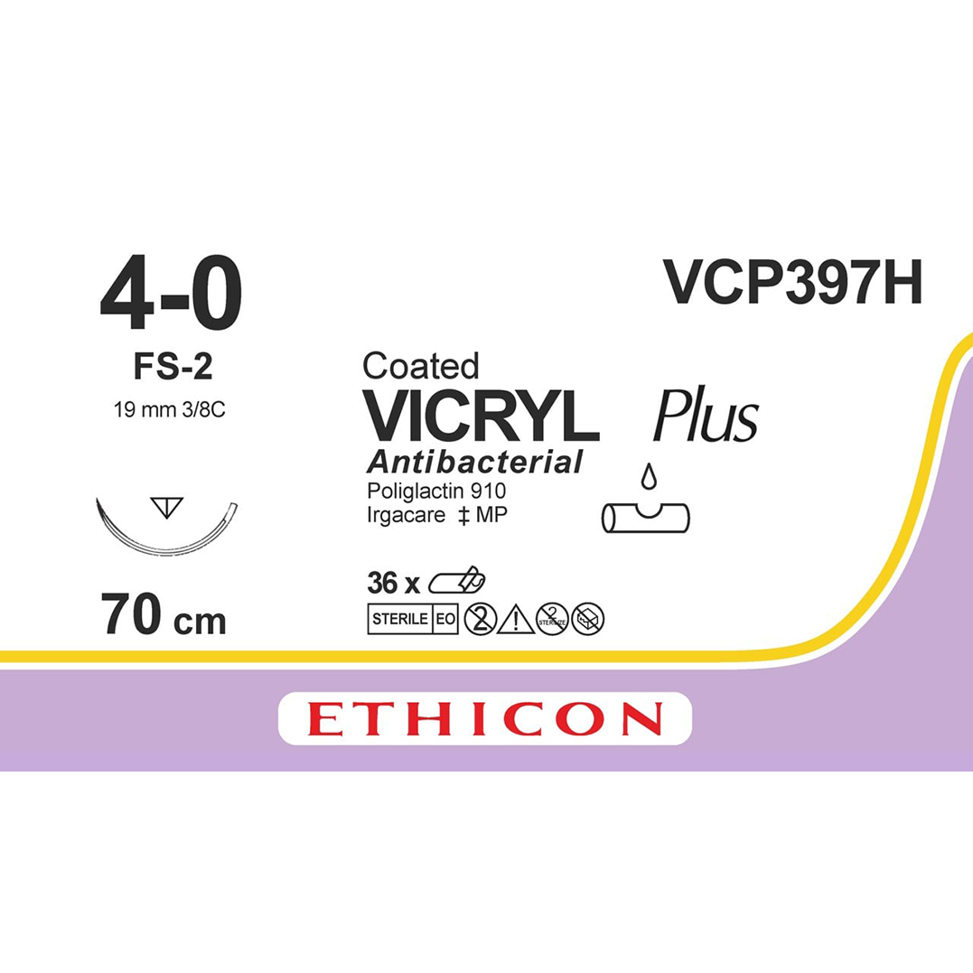 Sutura Ethicon VICRYL PLUS VCP397H - 4-0, Ago 3/8 FS-2 mm 19 - Viola (conf. 36 pz.)