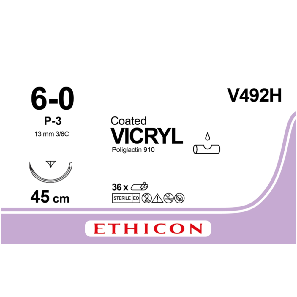 Sutura Ethicon VICRYL V492H - 6-0, Ago 3/8 P-3 mm 13 - Incolore (conf. 36 pz.)