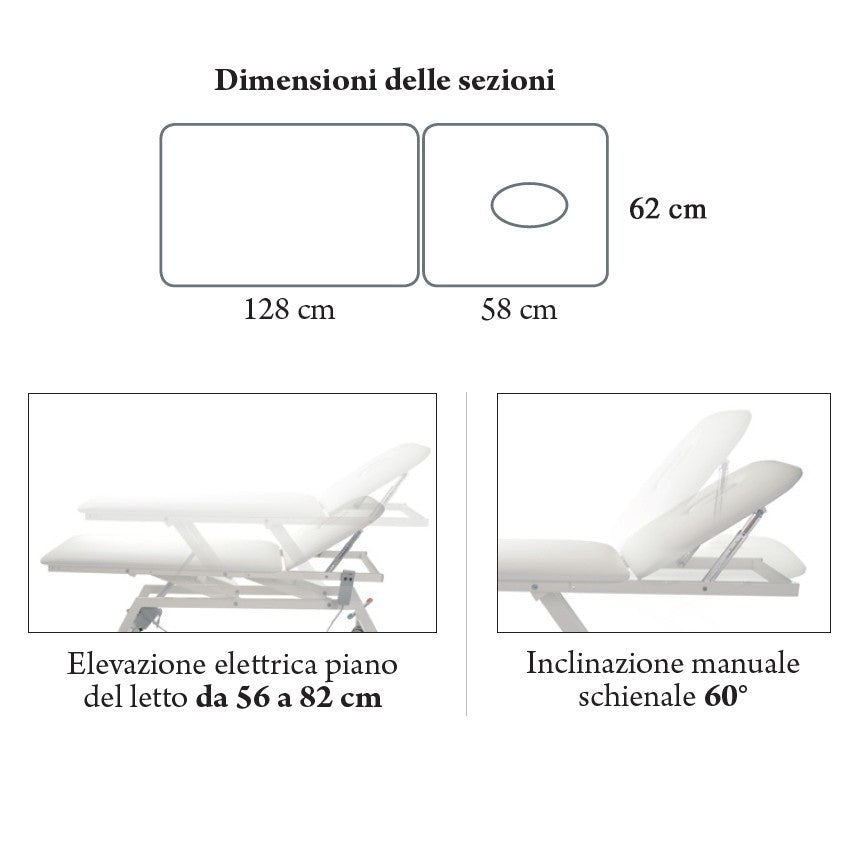 Lettino elettrico ad altezza variabile LYTUS MI371- cm 62 con schienale manuale e ruote