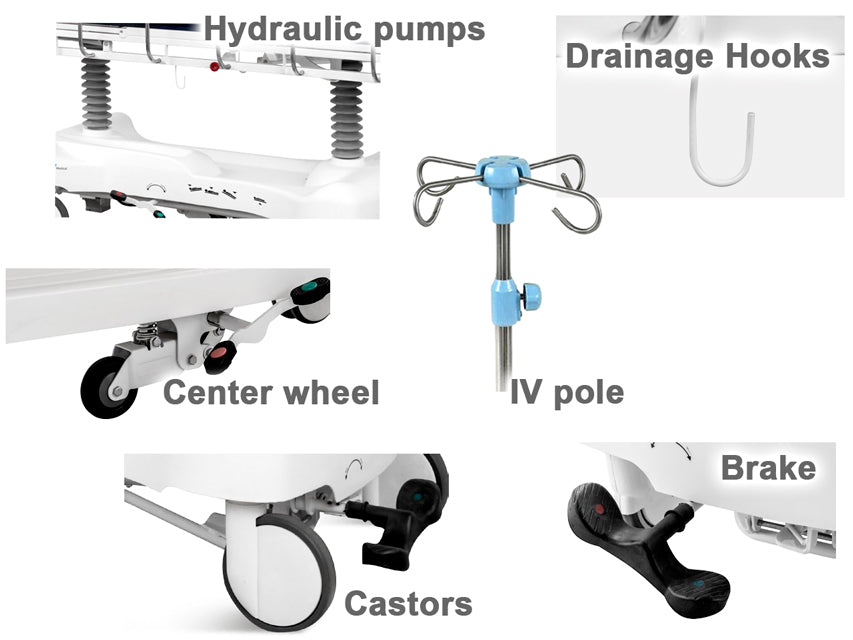 Barella idraulica da corsia ad altezza variabile con Trendelenburg