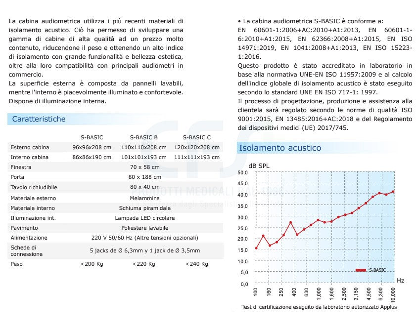 Cabina audiometrica S-BASIC C - 120x120x208 cm