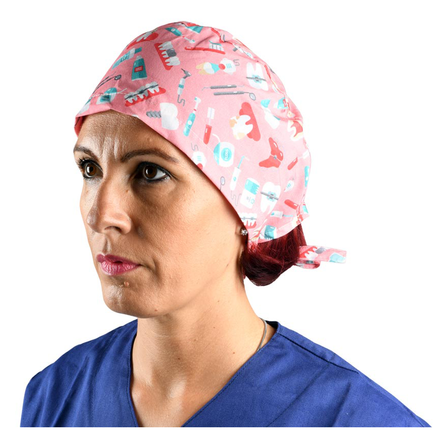 Cappellino Chirurgico Aelin Per Capelli Lunghi - Calotta Medica Unisex In Cotone 100% Traspirante Con Laccio Regolabile, Fantasia Ginecologia Bianca