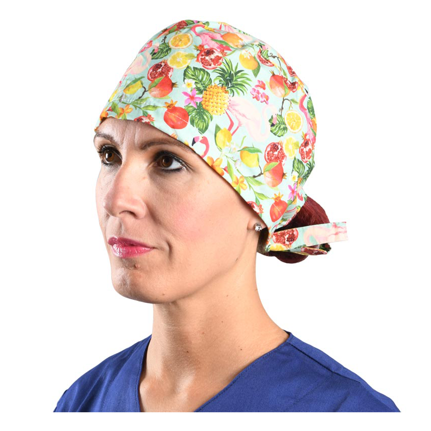 Cappellino Chirurgico Aelin Per Capelli Lunghi - Calotta Medica Unisex In Cotone 100% Traspirante Con Laccio Regolabile, Fantasia Ginecologia Bianca