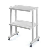 Carrello in legno massello con ruote - 2 ripiani - Bianco