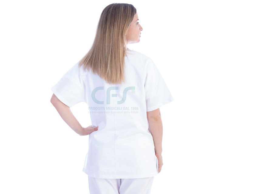 Casacca in cotone/poliestere bianca GIMA - Scollo a V (Unisex)