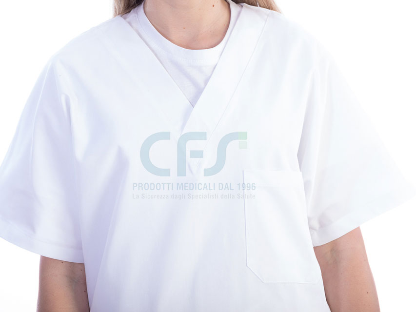 Casacca in cotone/poliestere bianca GIMA - Scollo a V (Unisex)