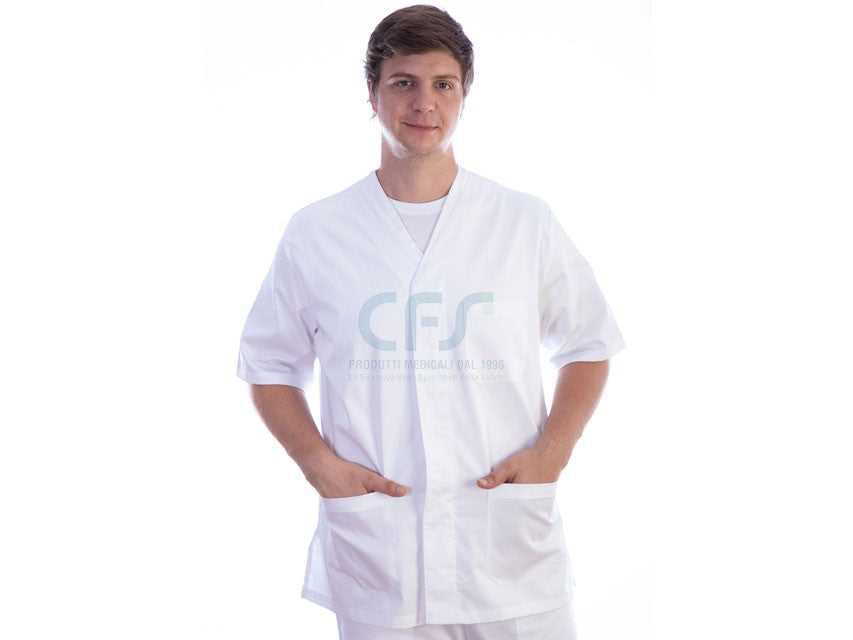 Casacca in cotone bianca GIMA Automatica - Scollo a V (Unisex)