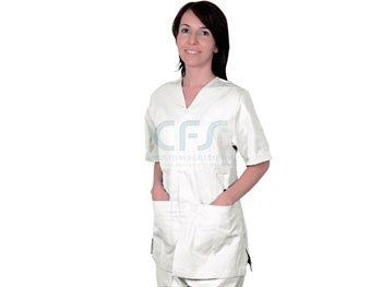 Casacca in cotone bianca GIMA Automatica - Scollo a V (Unisex)