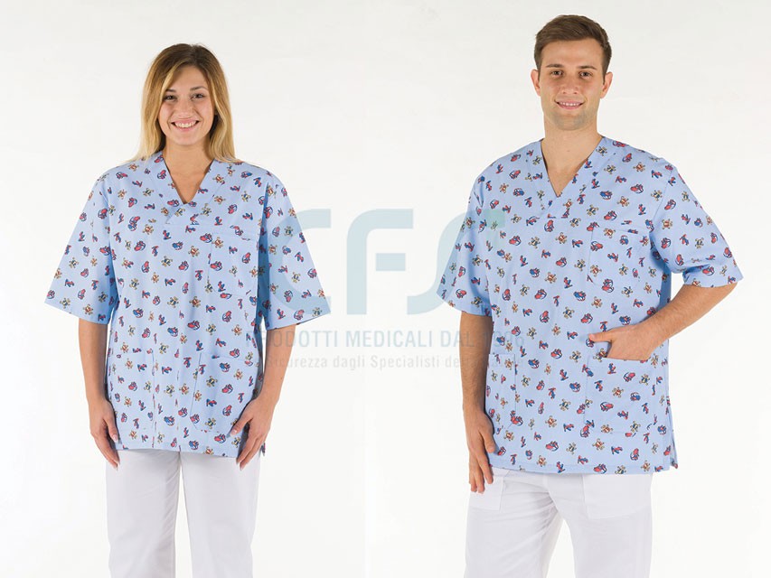 Casacca in cotone 100% GIMA - Fantasia con scollo a V (Unisex)