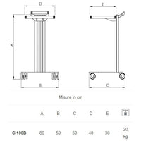 Carrello in alluminio e acciaio EOLO CI100 - Base + 1 ripiano mm 300 x 400