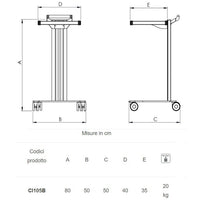 Carrello in alluminio e acciaio EOLO CI105 - Base + 1 ripiano mm 350 x 400